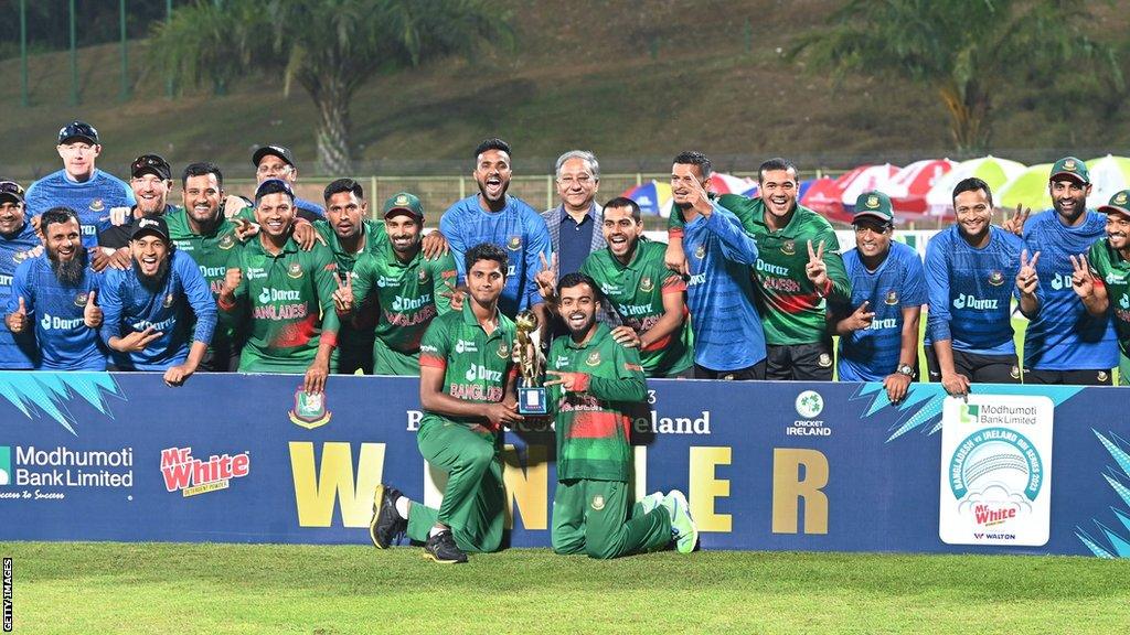 Bangladesh with the ODI series trophy