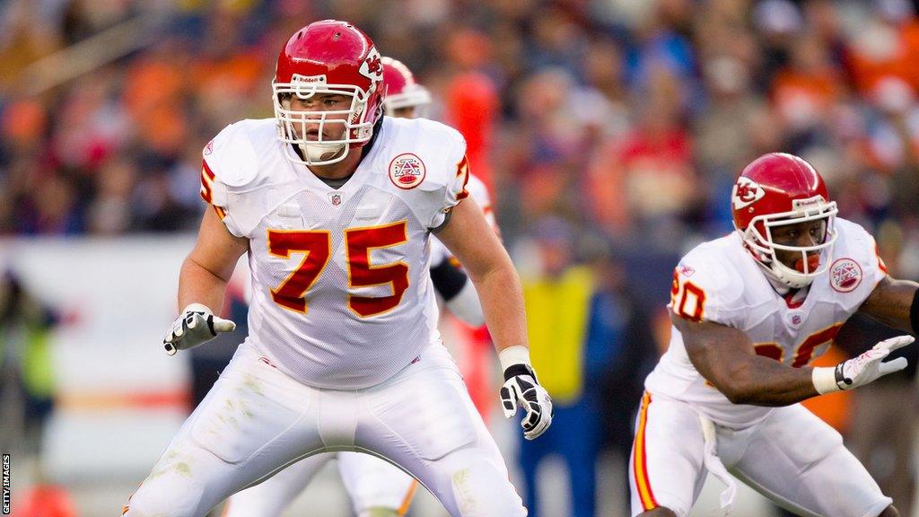 Ryan O'Callaghan, wearing the number 75, in action for the Kansas City Chiefs