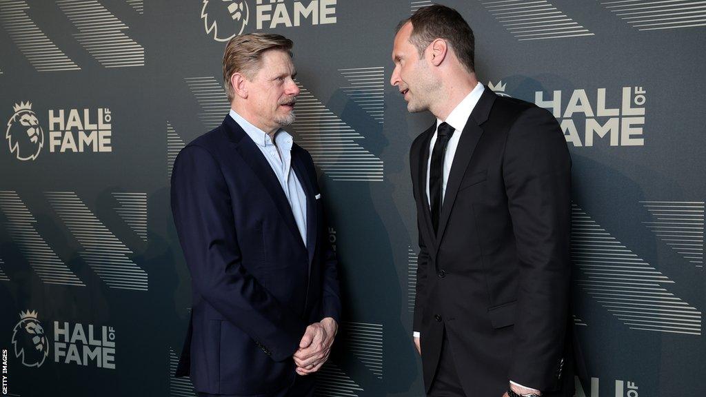 Peter Schmeichel and Petr Cech