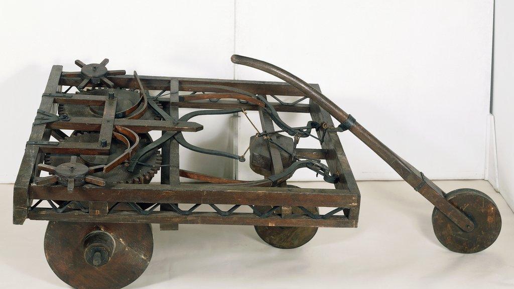 A-prototype-of-Leonardo-da-Vinci's-self-propelled-cart.