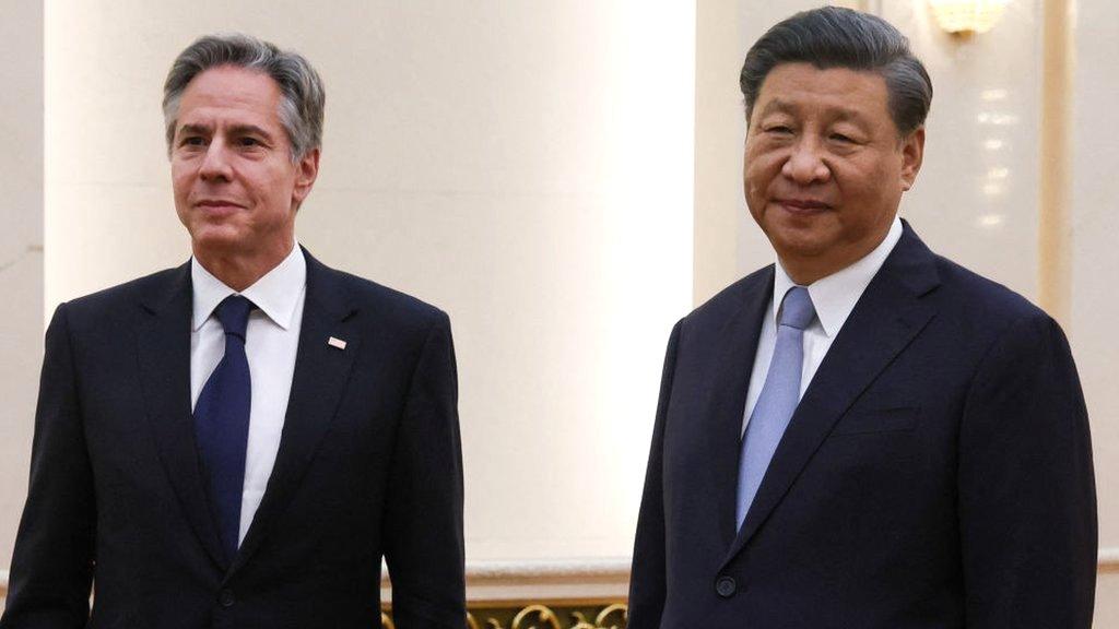 US Secretary of State Antony Blinken (L) shakes hands with China's President Xi Jinping in the Great Hall of the People in Beijing on June 19, 2023.