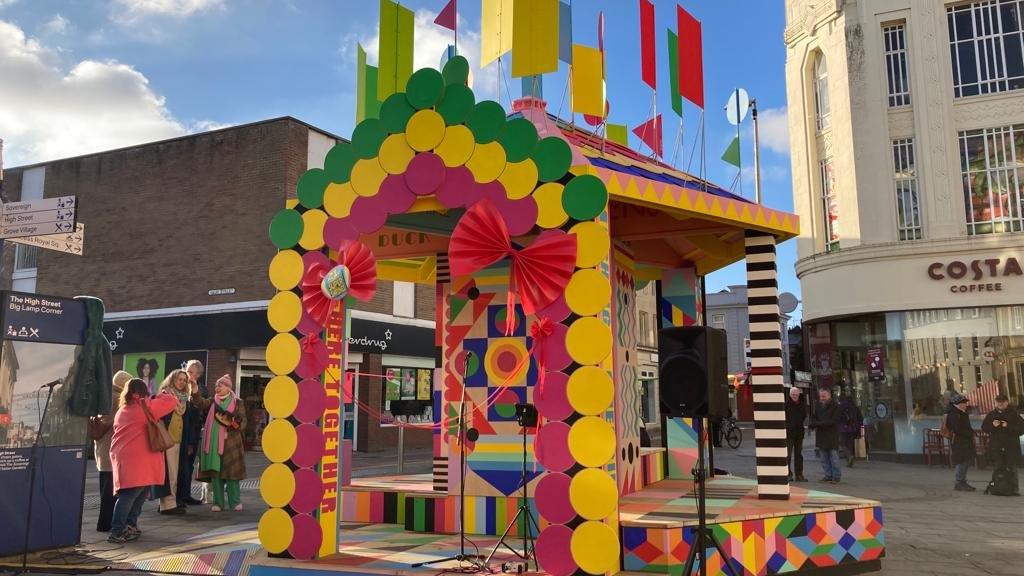 A colourful bandstand in Weston-super-Mare High Street