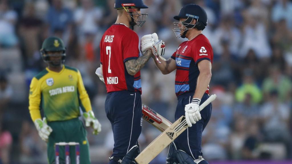 Alex Hales and Jonny Bairstow celebrate