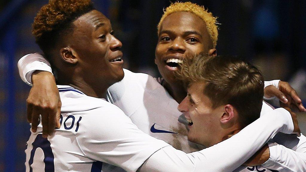 Chelsea Under-21s celebrate their victory at Portsmouth