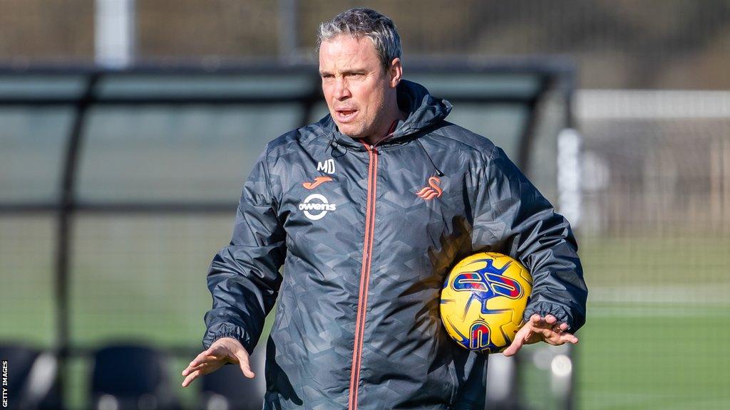 Michael Duff gives instructions during Swansea City training last week