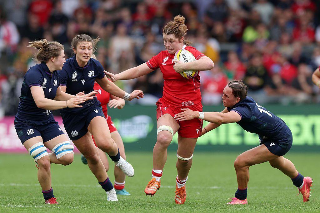 Williams of Wales breaks away with the ball during the Women's Rugby World Cup.