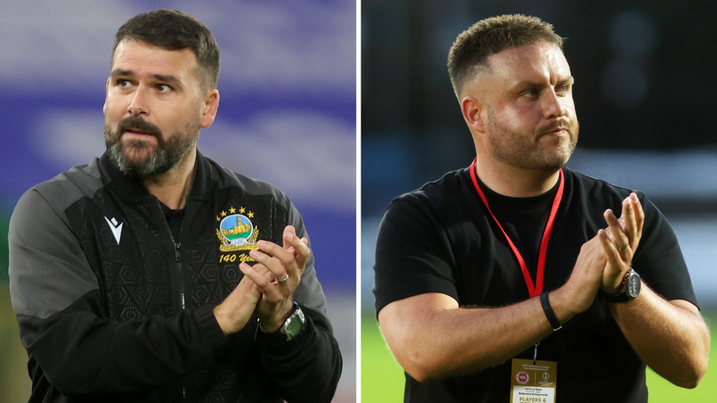 Linfield manager David Healy and Larne manager Nathan Rooney 