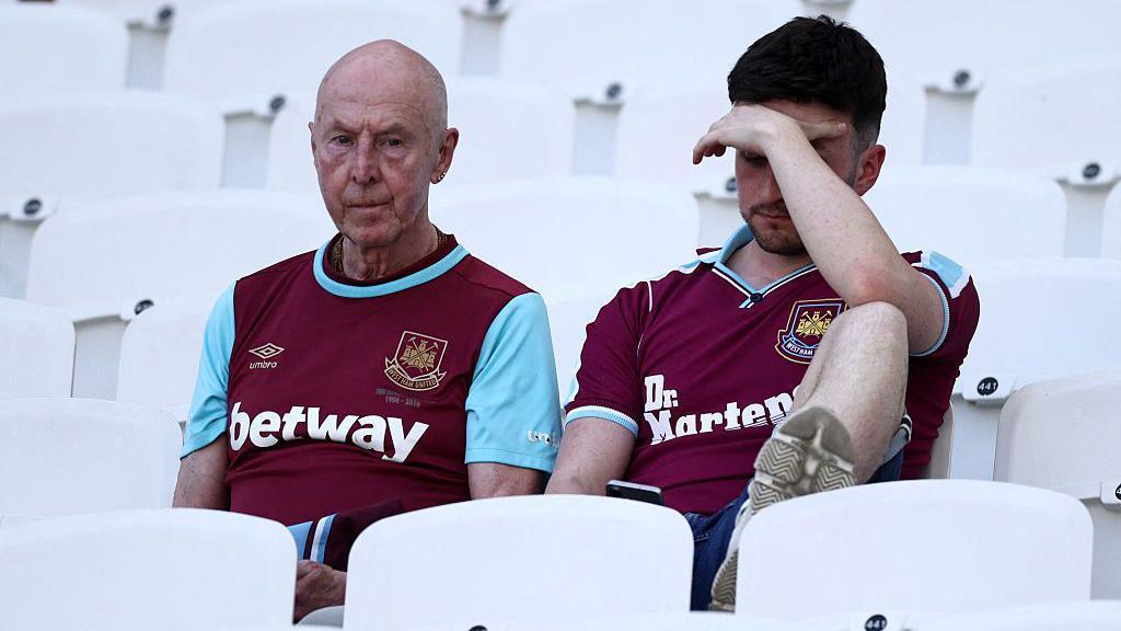 West Ham United's fans react in the stands after the Premier League match between West Ham United and Leeds United 