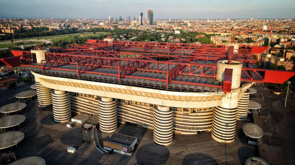 An aerial view of San Siro in Milan, Italy