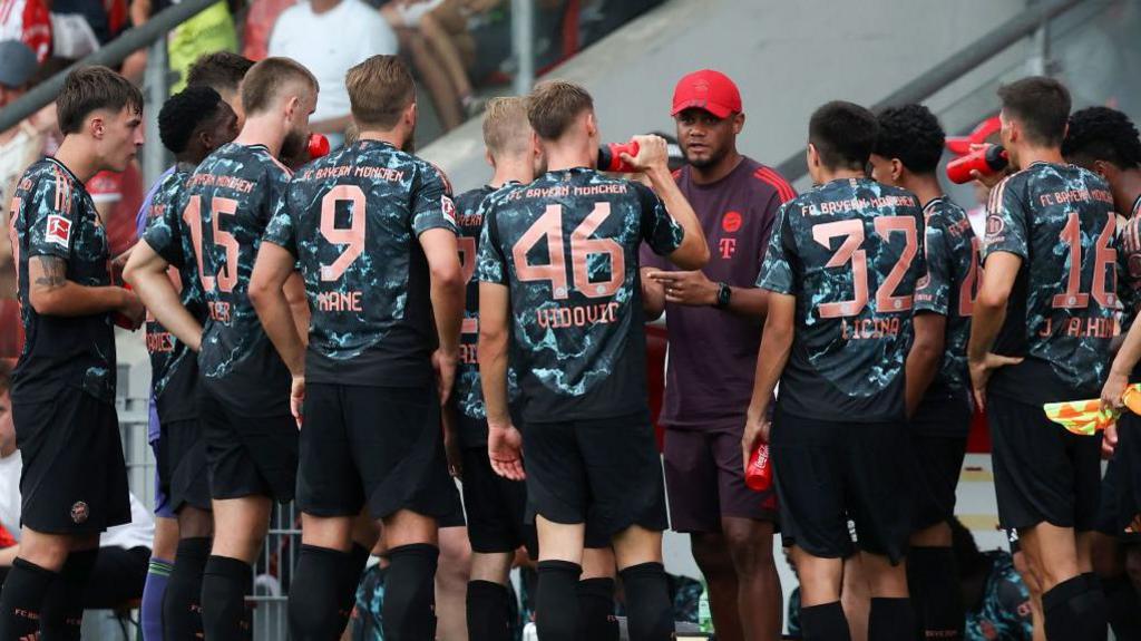 Vincent Kompany speaks to his Bayern Munich players during a pre-season game