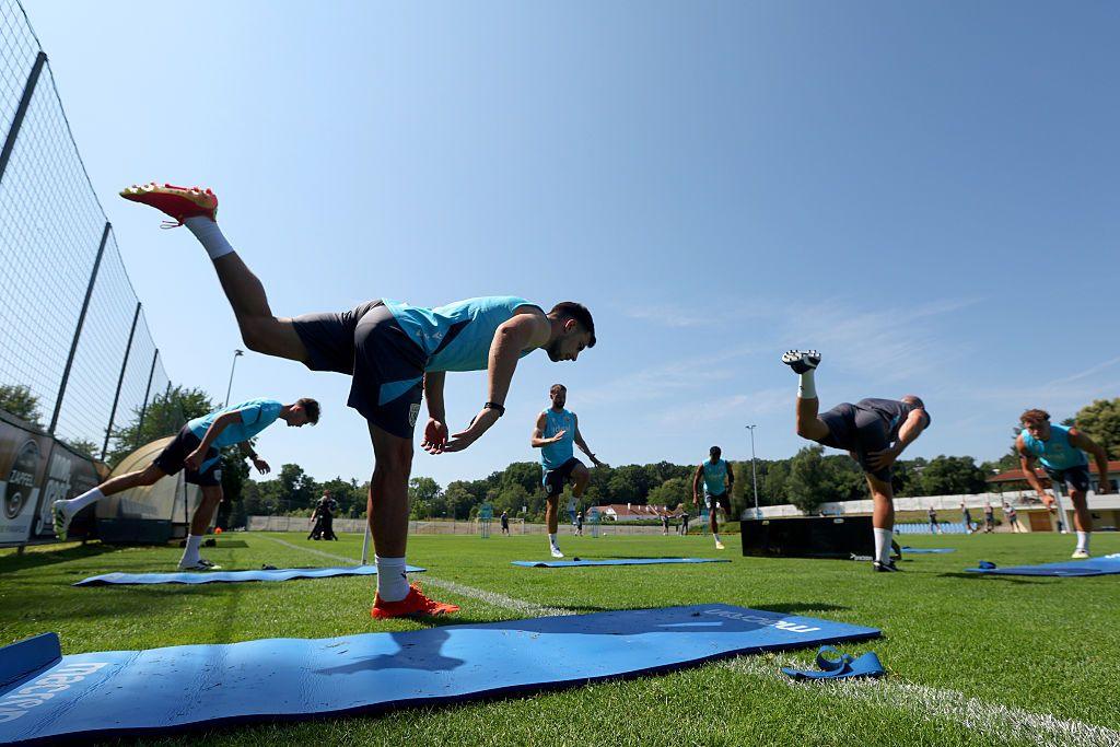 West Bromwich Albion players conduct fitness exercises at the club's training ground during pre-season in 2025