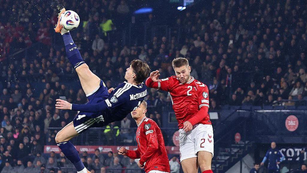 Scotland's Scott McTominay scores a bicycle kick goal against Denmark