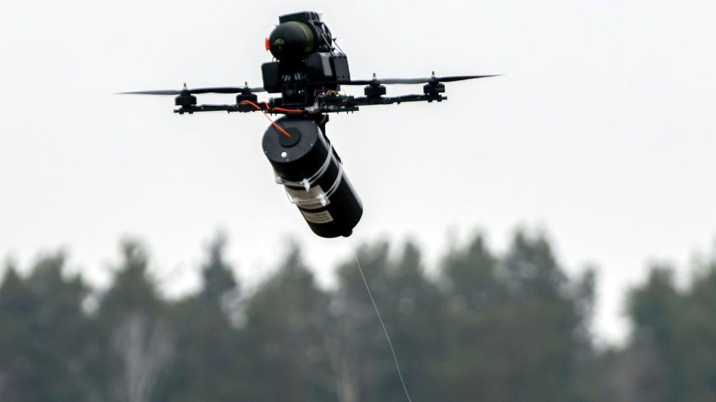 Fibre optic drone, as demonstrated by Ukraine's armed forces
