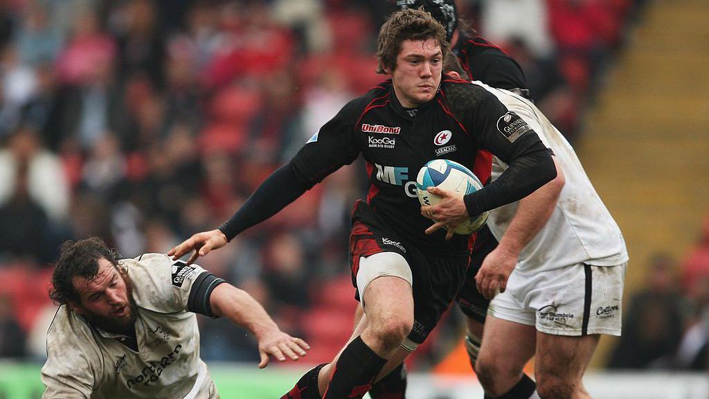 Alex Goode breaks away with the ball for Saracens against Newcastle in 2009