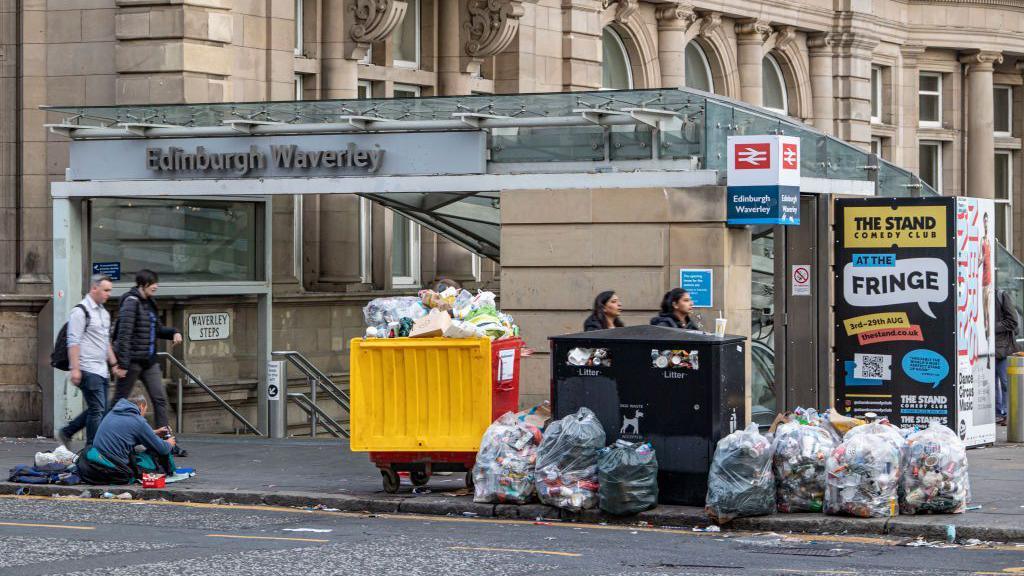 Rubbish piled up outside Edinburgh Waverley during strikes in 2022