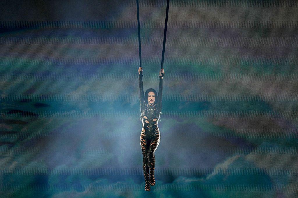 Polish star Justyna Steczkowska floated above the stage during her performance