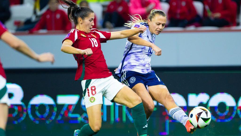 Emslie Claire of Scotland competes against Laura Kovacs of Hungary during the UEFA Women's EURO 2025 