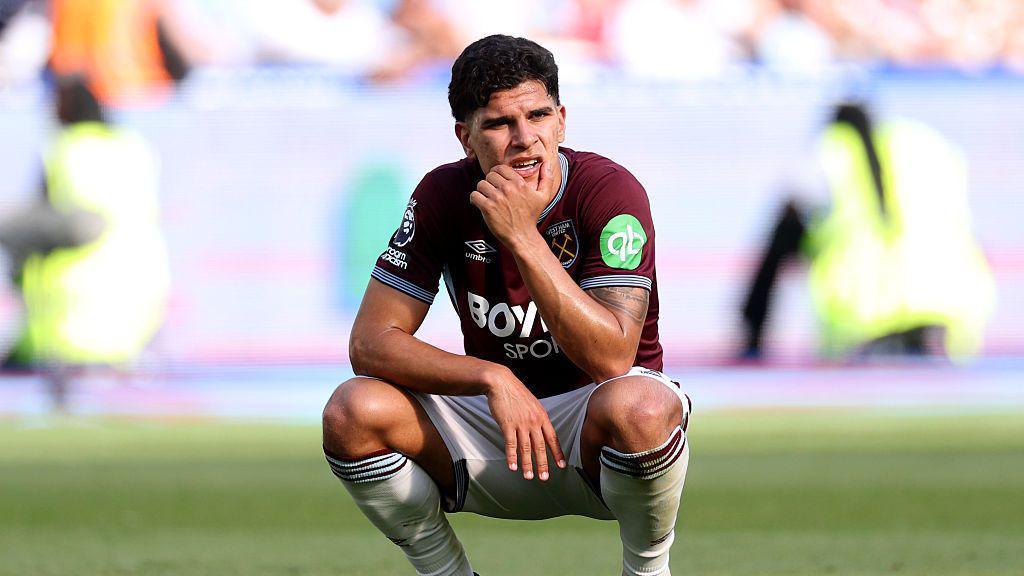 Mateus Fernandes of West Ham United looks dejected after the Premier League match