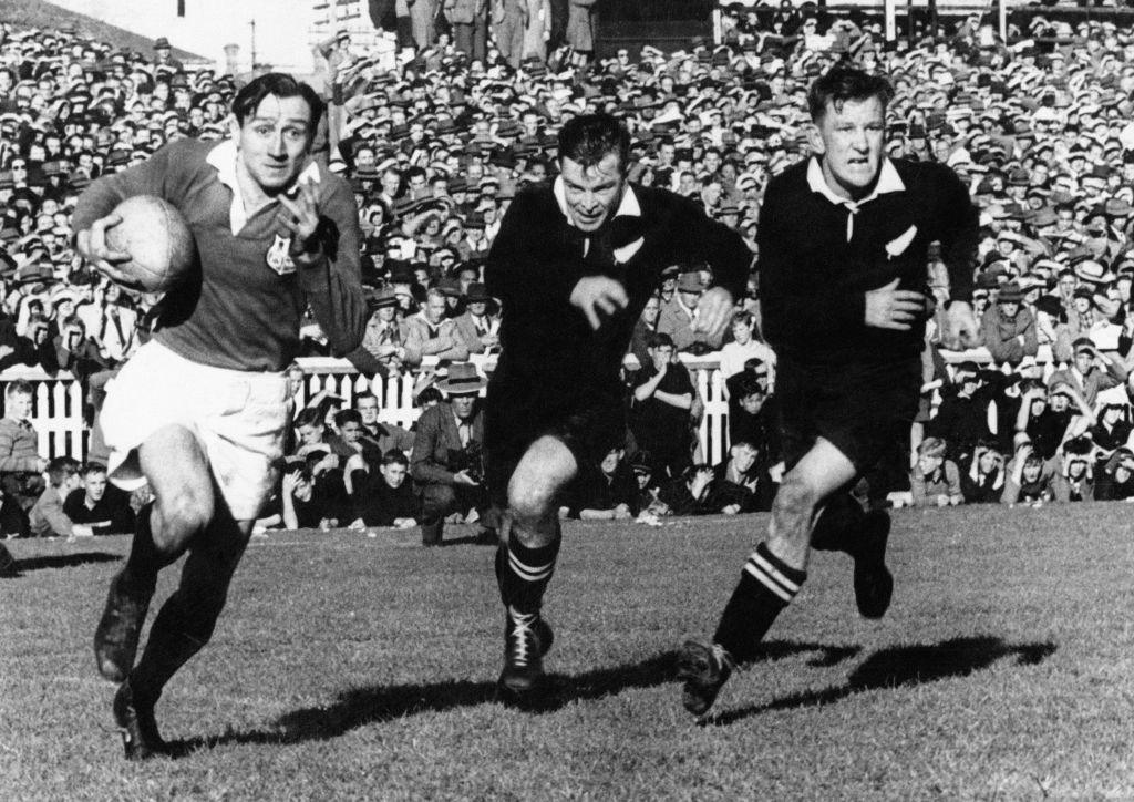 A vintage black-and-white shot of the British and Irish Lions' fourth Test on their 1950 tour of New Zealand
