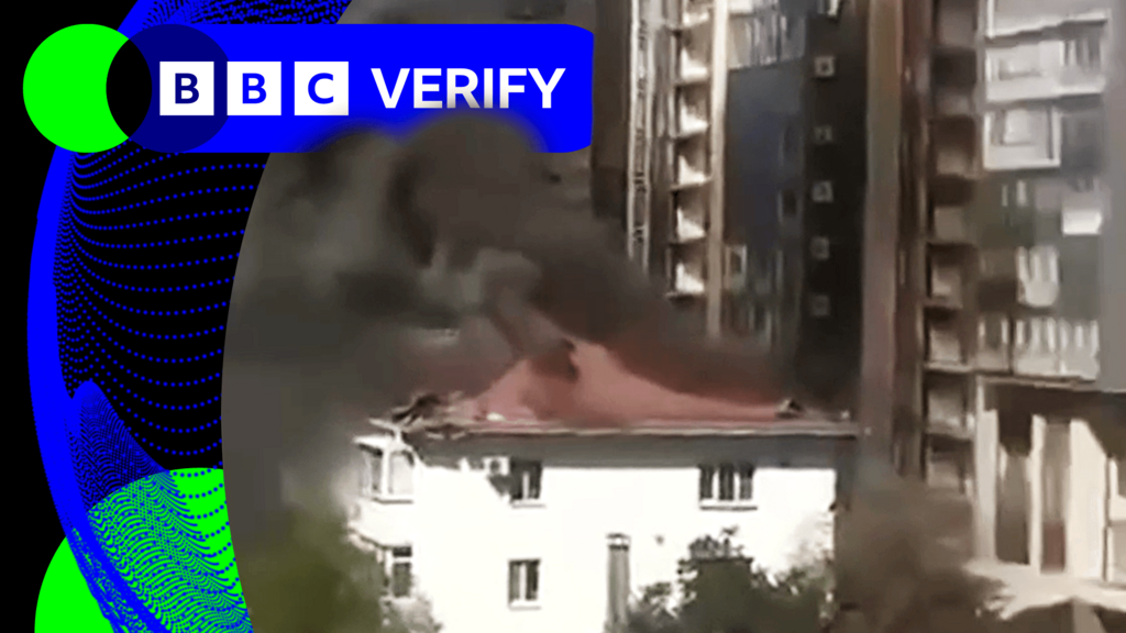 Smoke coming from a building in the Russian city of Novorossiysk following a reported Ukrainian attack - it's not clear if the building was struck or hit by debris