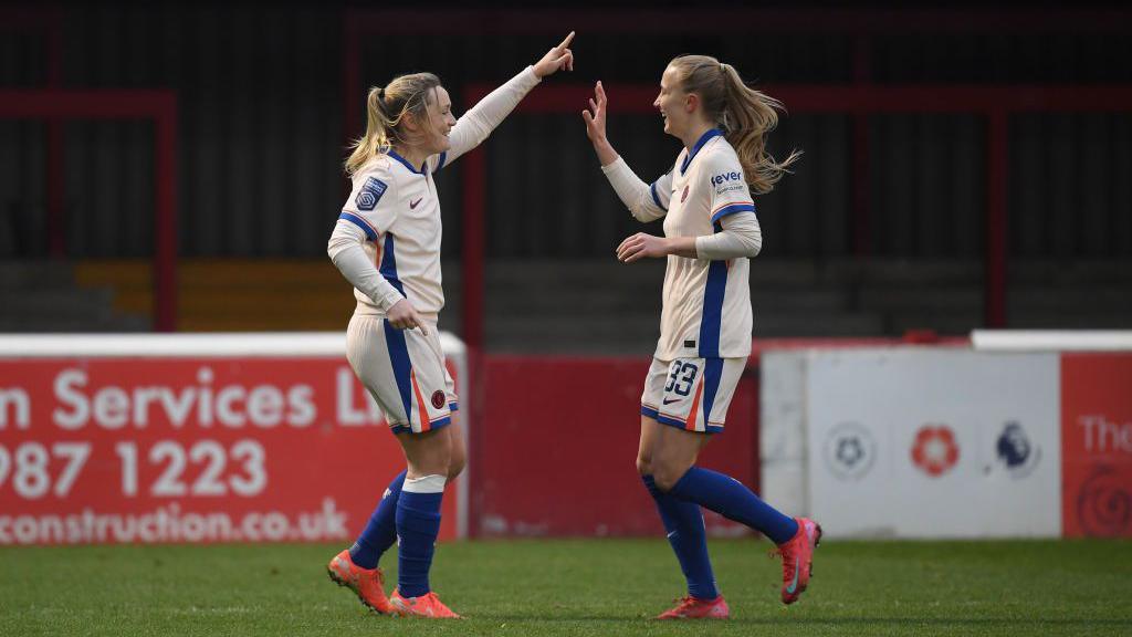 Erin Cuthbert and Aggie Beever-Jones celebrate