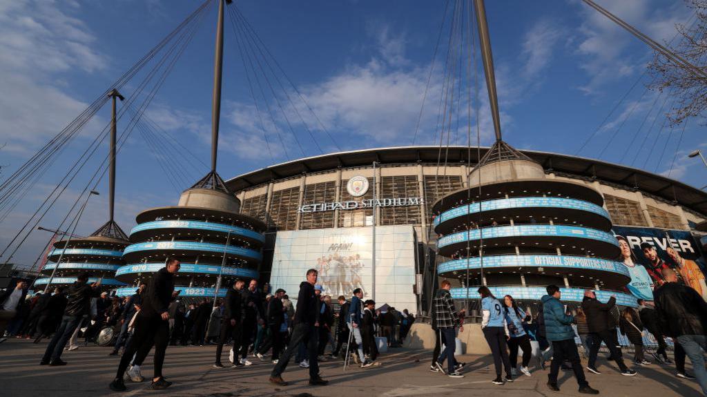 General view outside Manchester City's Etihad Stadium