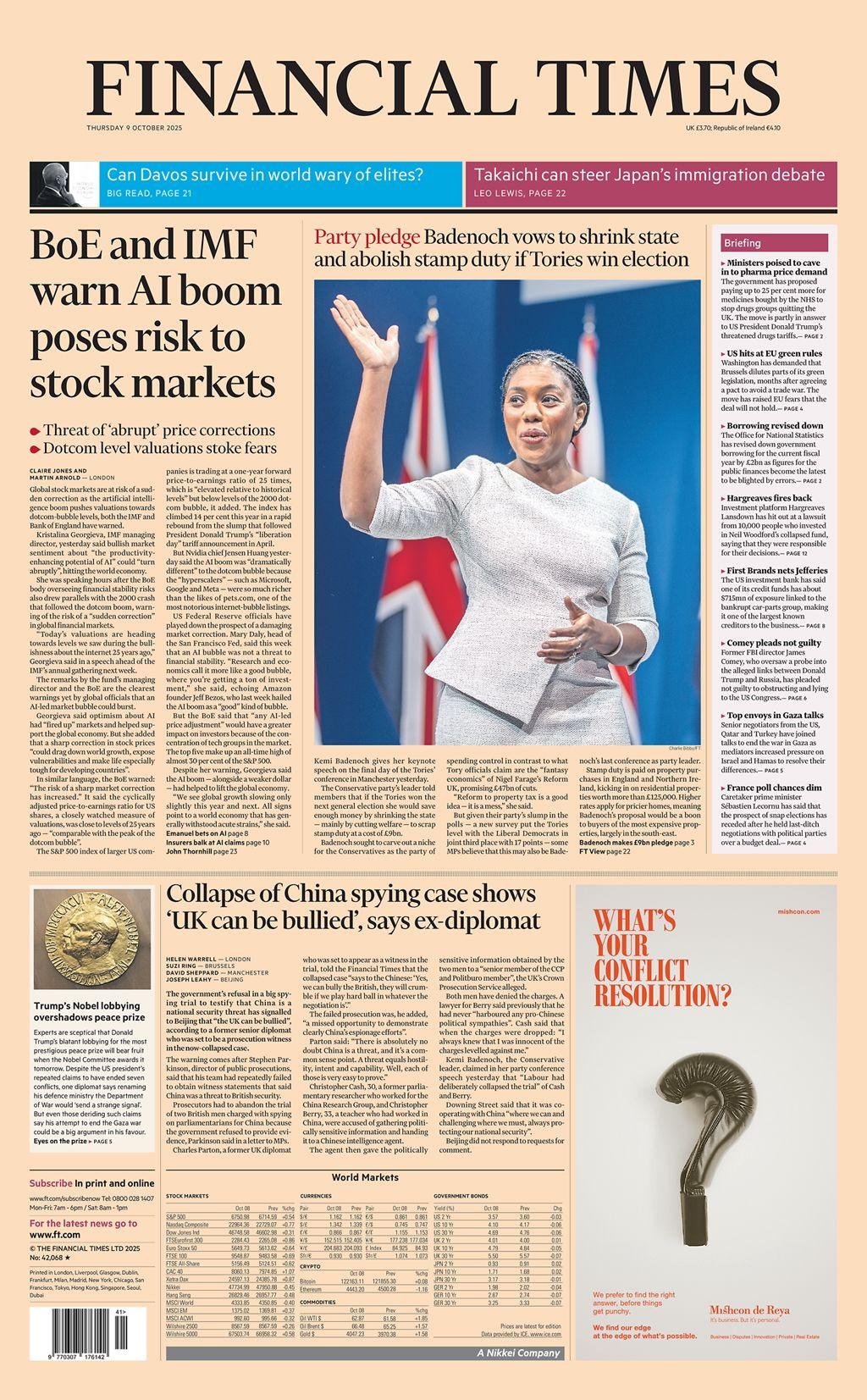 "BoE and IMF warn AI boom poses risk to stock market," reads the headline on the front page of the Financial Times