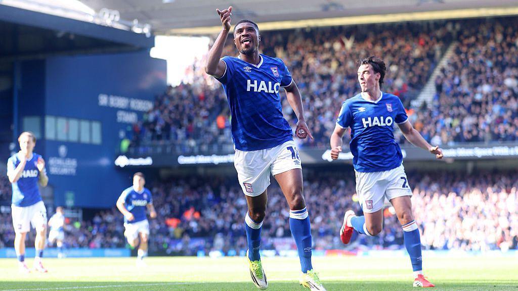 Ipswich's Ben Johnson celebrates scoring against Birmingham