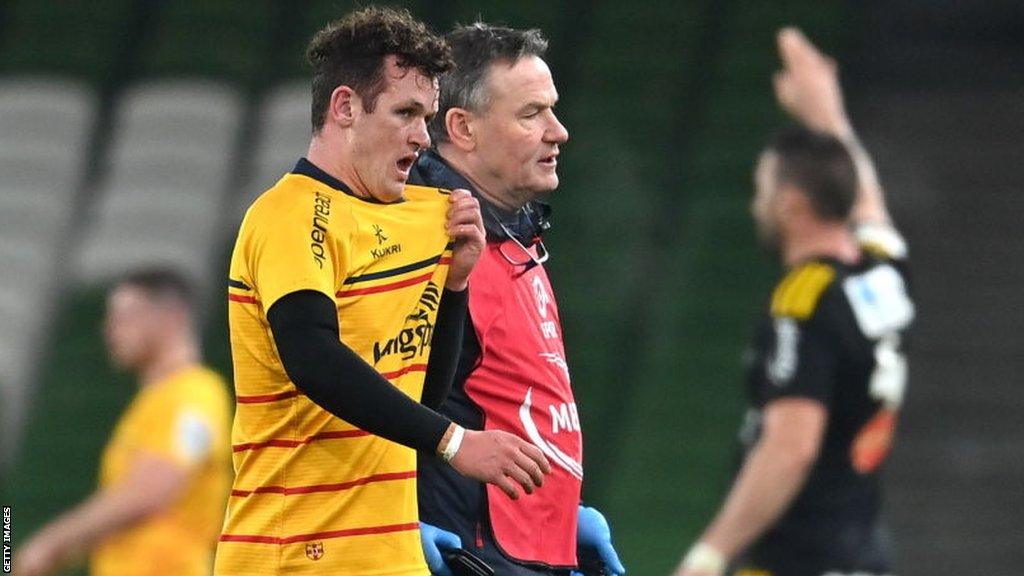 Billy Burns leaves the field during Ulster's Champions Cup defeat by La Rochelle on Saturday