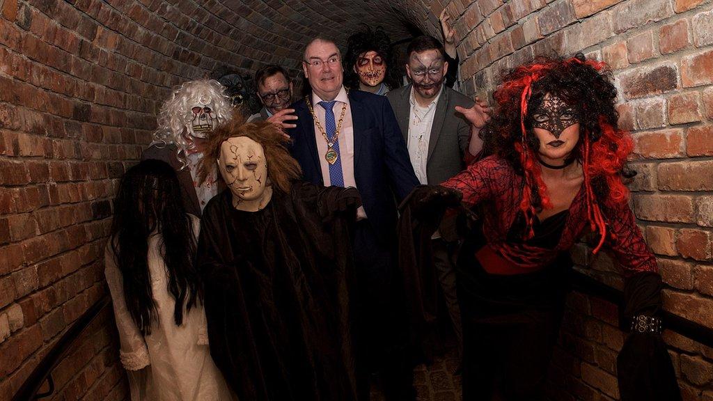 Deputy Mayor Jim McKeever gets the fright of his life in the Tower Museum