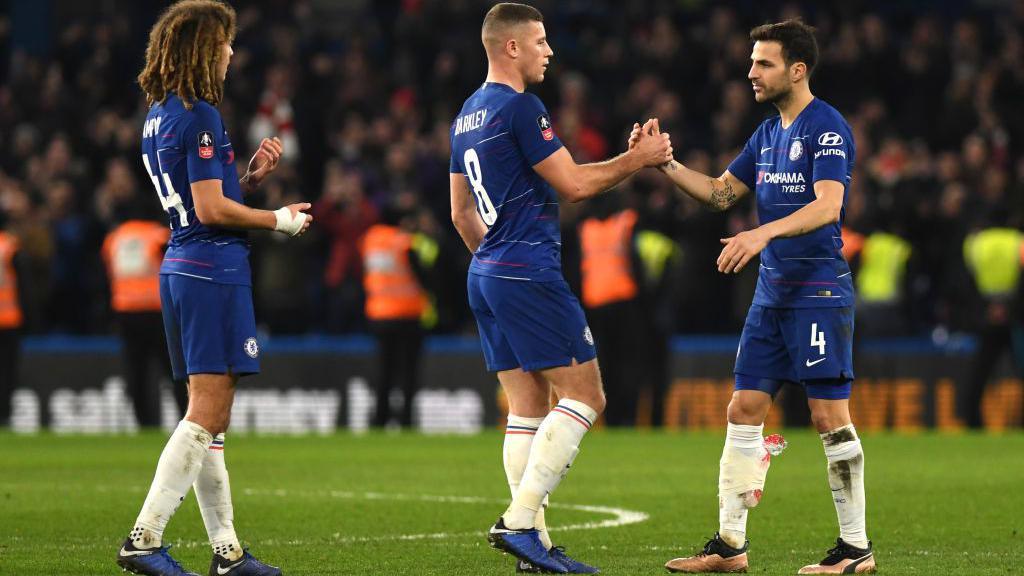 Cesc Fabregas celebrates with Ross Barkley whilst at Chelsea