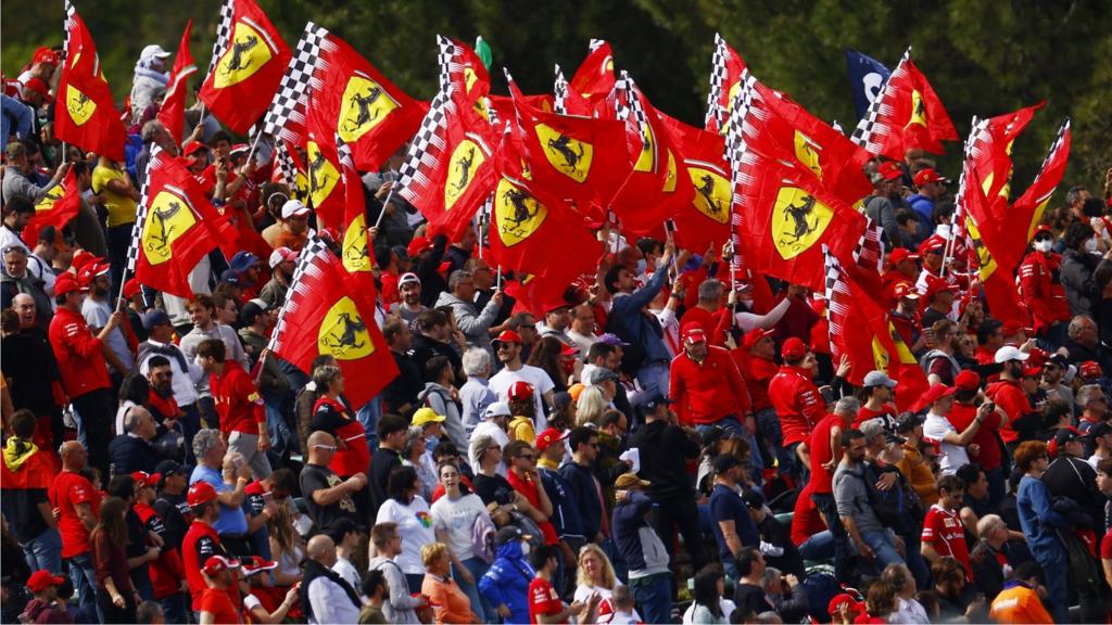 Packed stands full of Ferrari flags at Imola