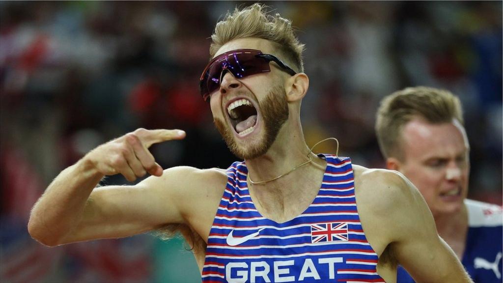 Britain's Josh Kerr celebrates men's 1500m gold in Budapest