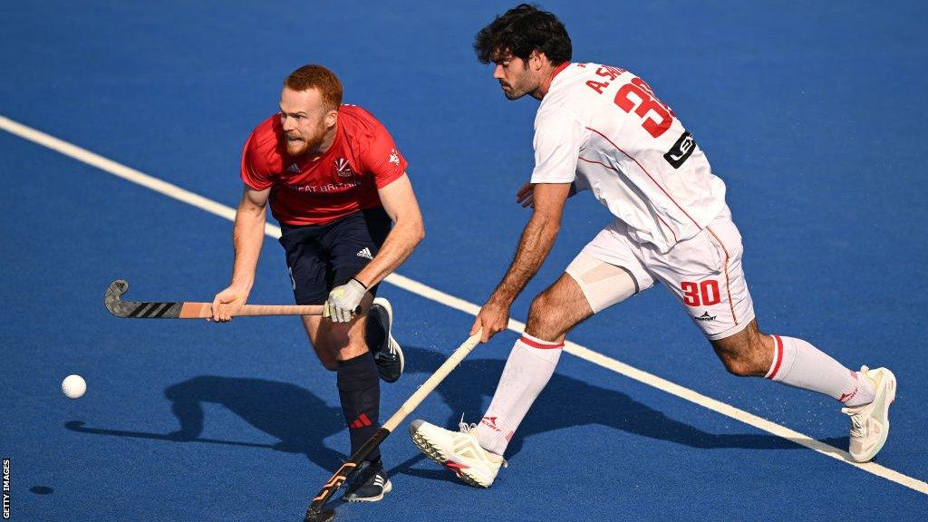 An action shot as Spain play Great Britain