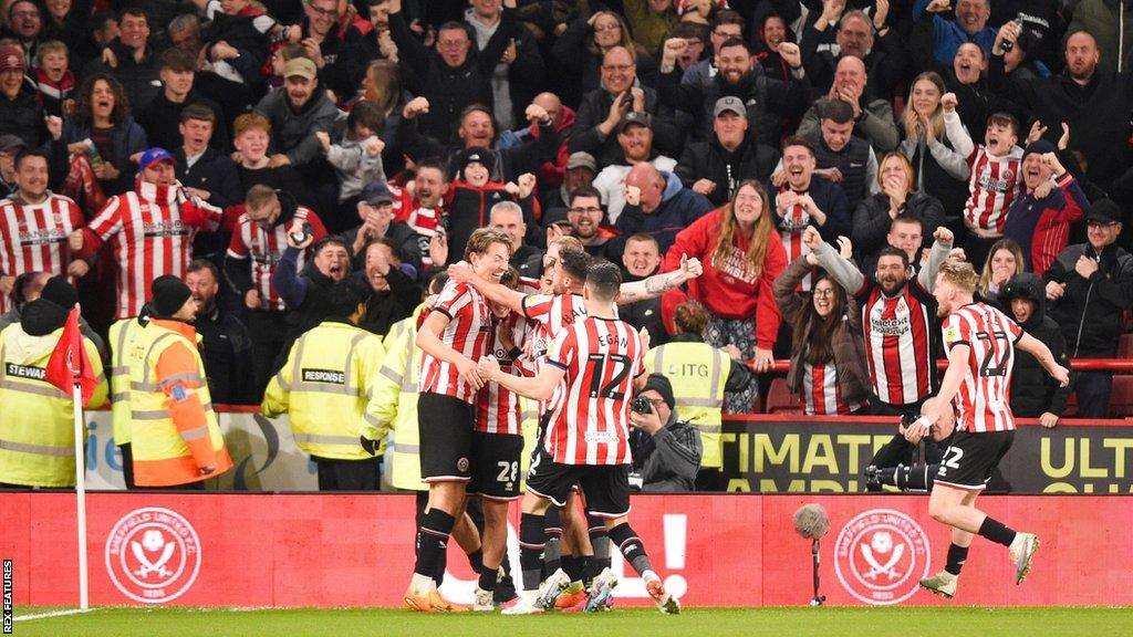 Sheffield United celebrate scoring a goal