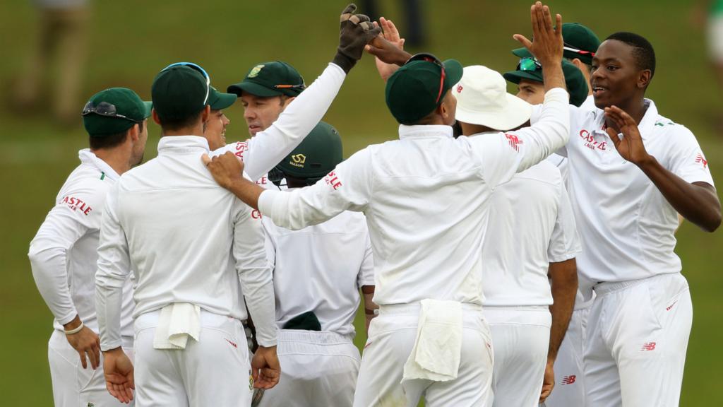 Kagiso Rabada celebrates with the South Africa players