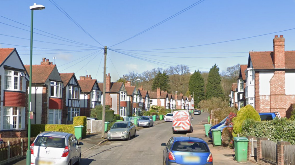 A residential street scene