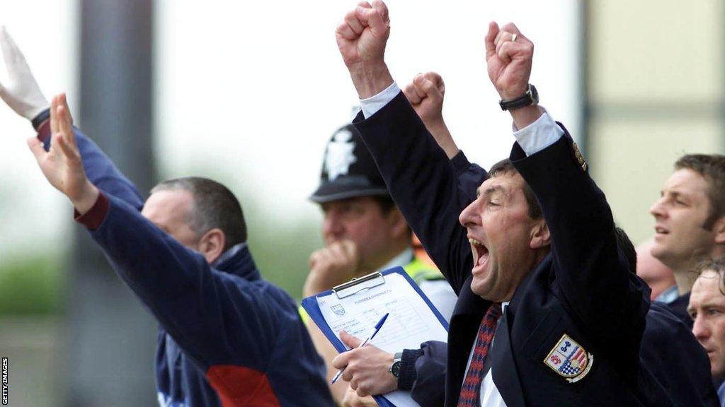 Brian Talbot celebrates Rushden & Diamonds' promotion from the Conference in May 2001