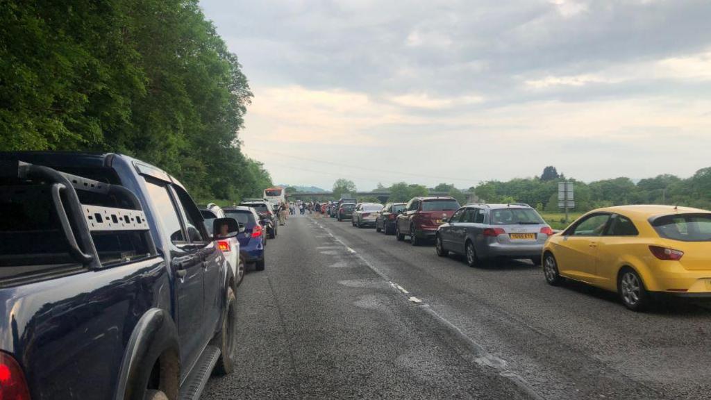 Heavy traffic on the A38 in Devon