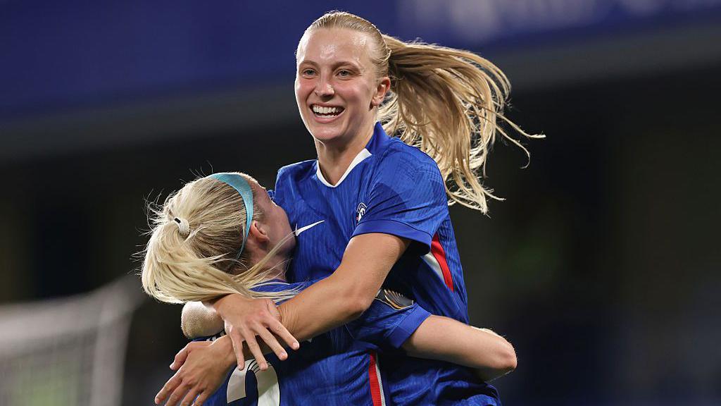 Aggie Beever-Jones celebrates scoring for Chelsea