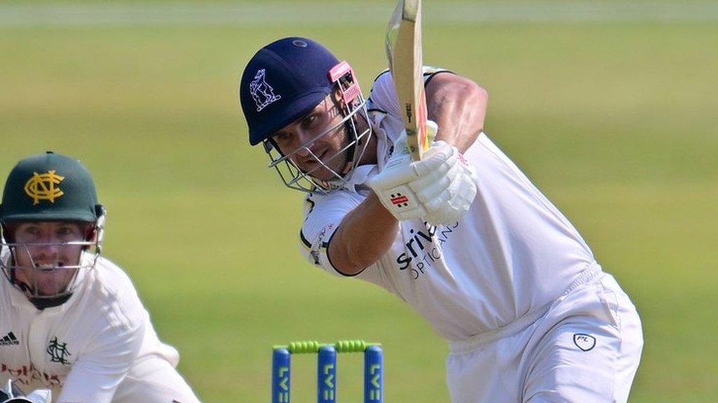 Sam Hain plays a shot during his century for Warwickshire against Nottinghamshire at Trent Bridge in June