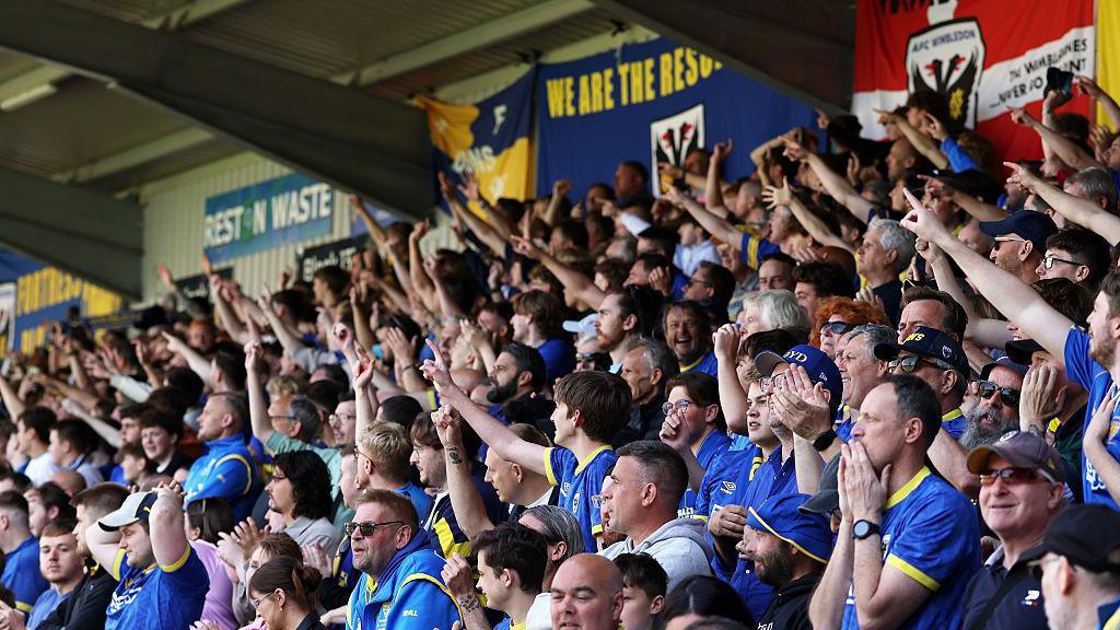 AFC Wimbledon fans at the Cherry Red Records Stadium