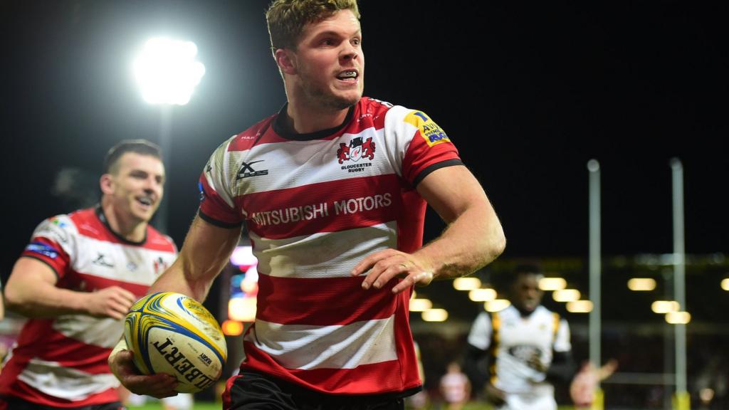 Henry Purdy celebrates Gloucester's final try