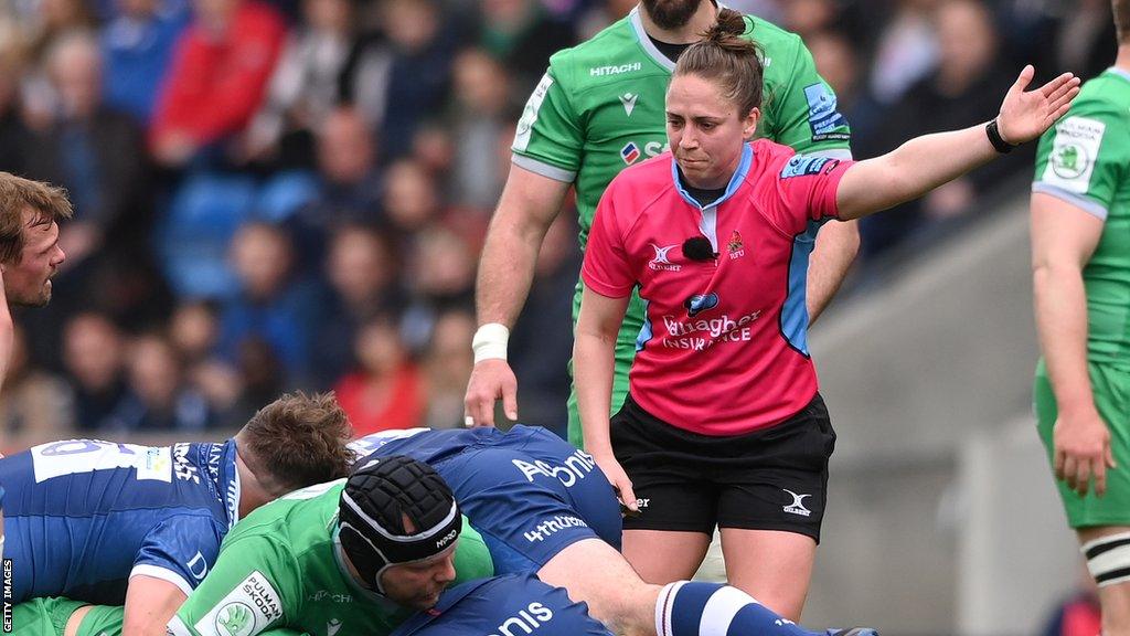 Sara Cox officiates in Sale's win over Newcastle