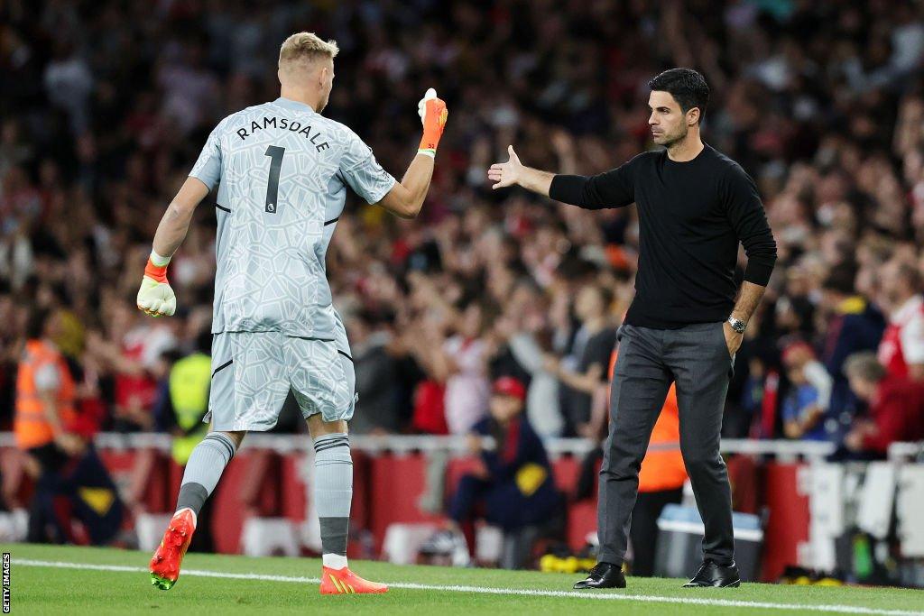 Aaron Ramsdale (left) and Mikel Arteta (right)