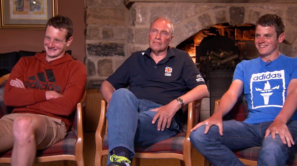 Alistair Brownlee, Malcolm Brown and Jonny Brownlee (L-R)