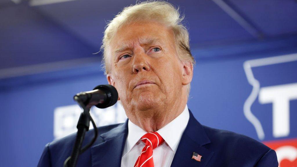 Republican presidential candidate, former U.S. President Donald Trump speaks at a campaign event on January 06, 2024 in Newton, Iowa.