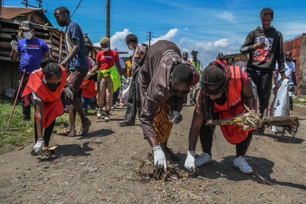 Kenyans collect rubbish waste during a clean-up campaign on September 20, 2024.