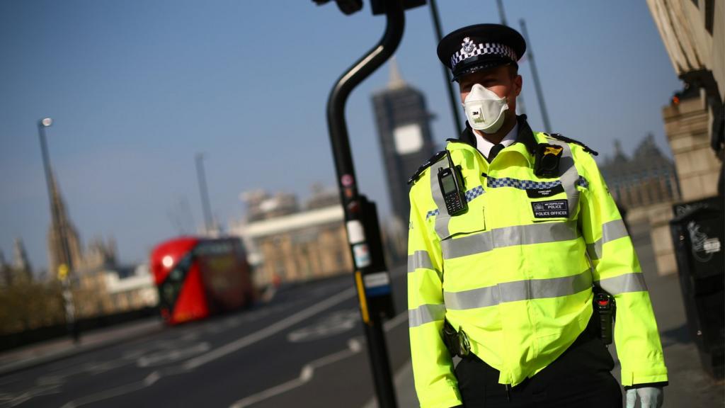 Policeman wearing a mask