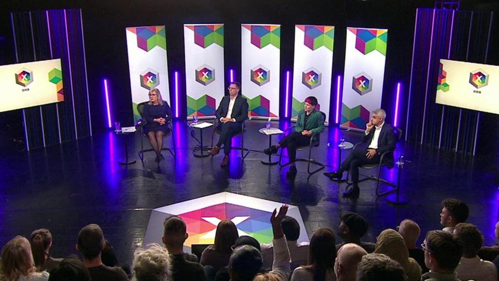 Susan Hall, Rob Blackie, Zoë Garbett and Sadiq Khan taking part in the debate